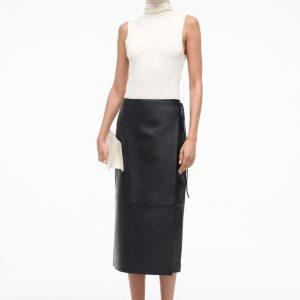 ROMAN LEATHER WRAP SKIRT | BLACK