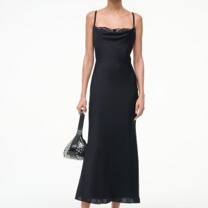 EVANGELINE SILK MIDI DRESS | BLACK
