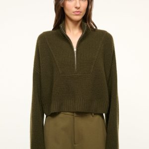 CASHMERE CROPPED HAMPTON SWEATER | OLIVE
