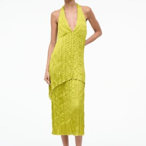 LAURIE DRESS | CHARTREUSE PLISSE