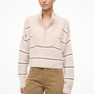 CASHMERE CROPPED HAMPTON SWEATER | WHISPER STRIPE