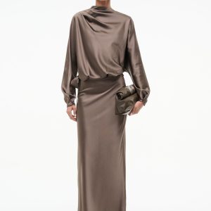 PHOEBE SILK DRESS | TRUFFLE