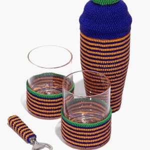 BEADED WHISKEY BAR SET | BLUE STRIPE
