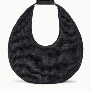 LARGE RAFFIA MOON TOTE BAG | BLACK RAFFIA