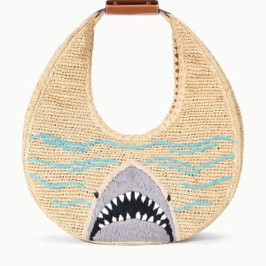 LARGE RAFFIA MOON TOTE BAG | GREAT WHITE