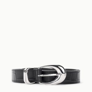 MOON BUCKLE BELT | BLACK CROCO
