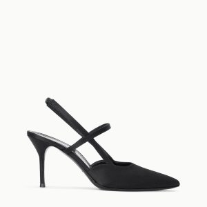 SEBASTIAN HIGH HEEL SLINGBACK | BLACK SATIN