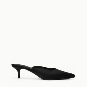 SEBASTIAN KITTEN HEEL MULE | BLACK SATIN